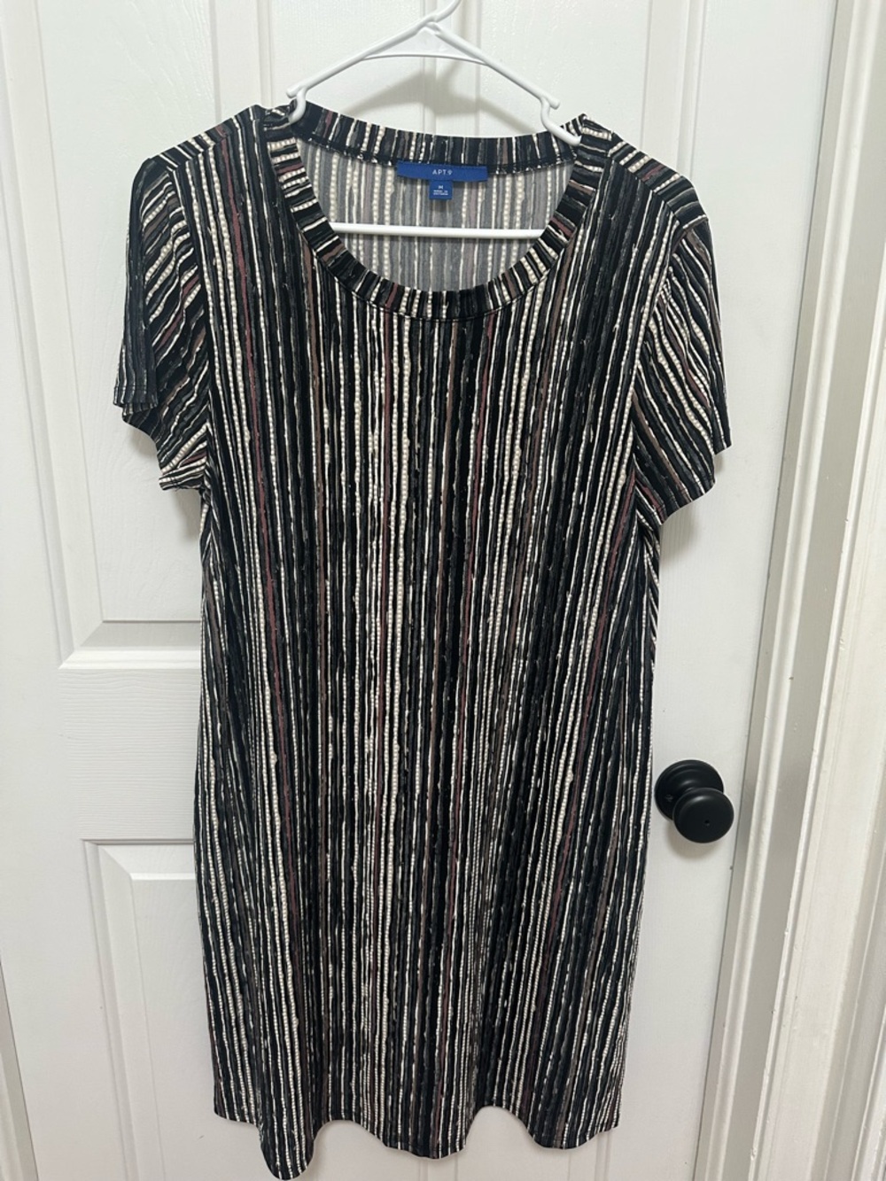 Apt. 9 Black Striped Short Sleeve dress with Neutral Accents‎ size medium